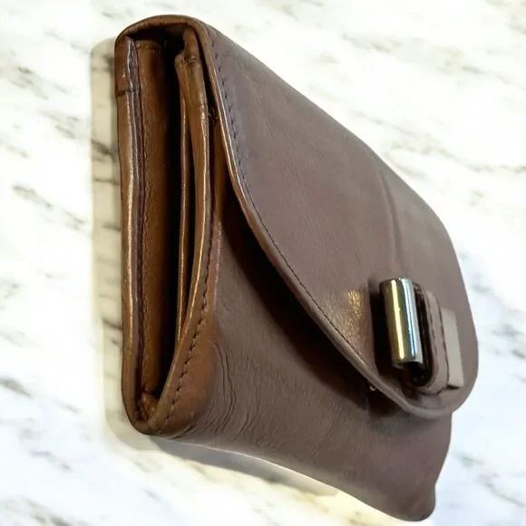 Chloe LILY Long Wallet Bifold Soft Brown Nappa Leather Silver Ribbon Bowtie Snap - Picture 9 of 16